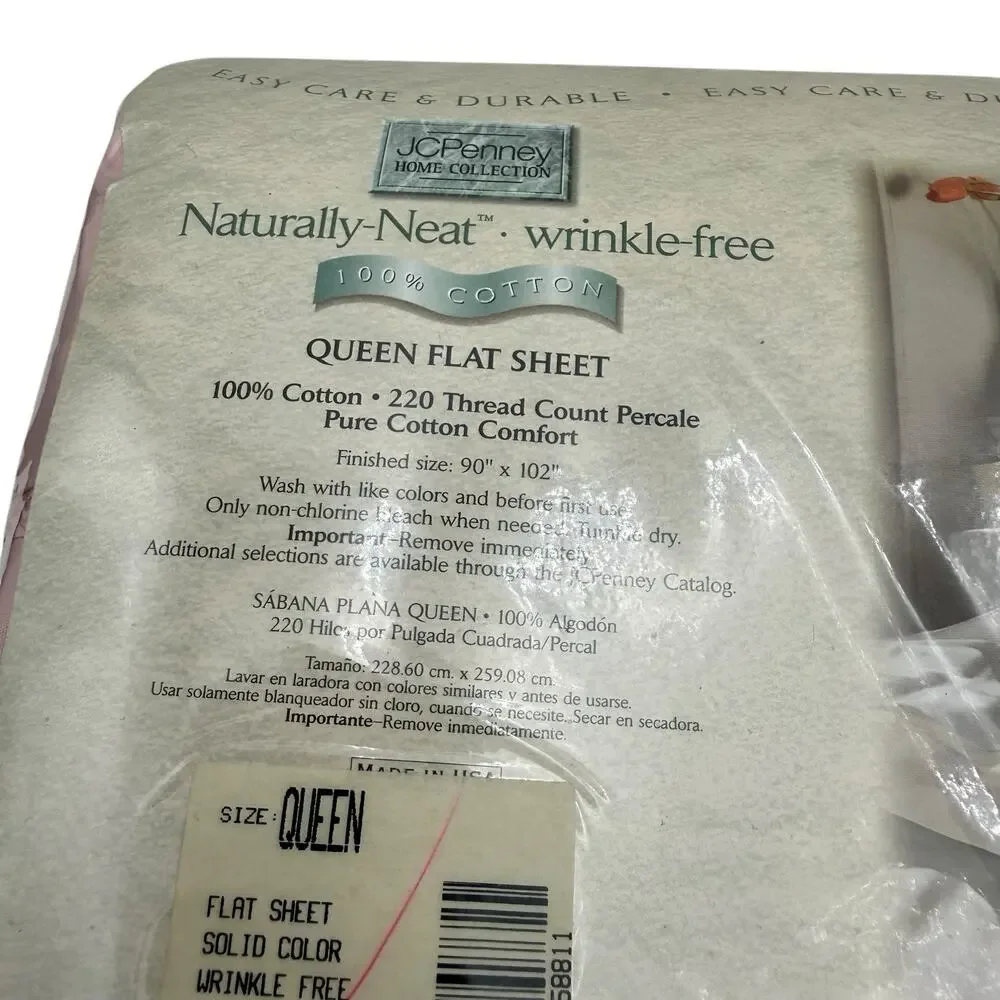 Vtg JCPenney Home Collection Queen Flat Sheet 220 Thread Ct Tea Rose‎ NEW USA